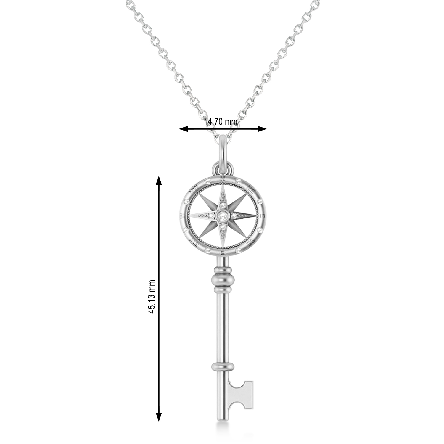 Diamond Compass Key Pendant 14k White Gold (0.08 ctw)