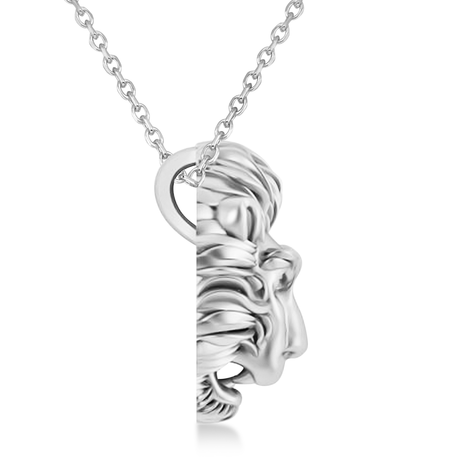 Lion's Head Pendant Necklace 14k White Gold