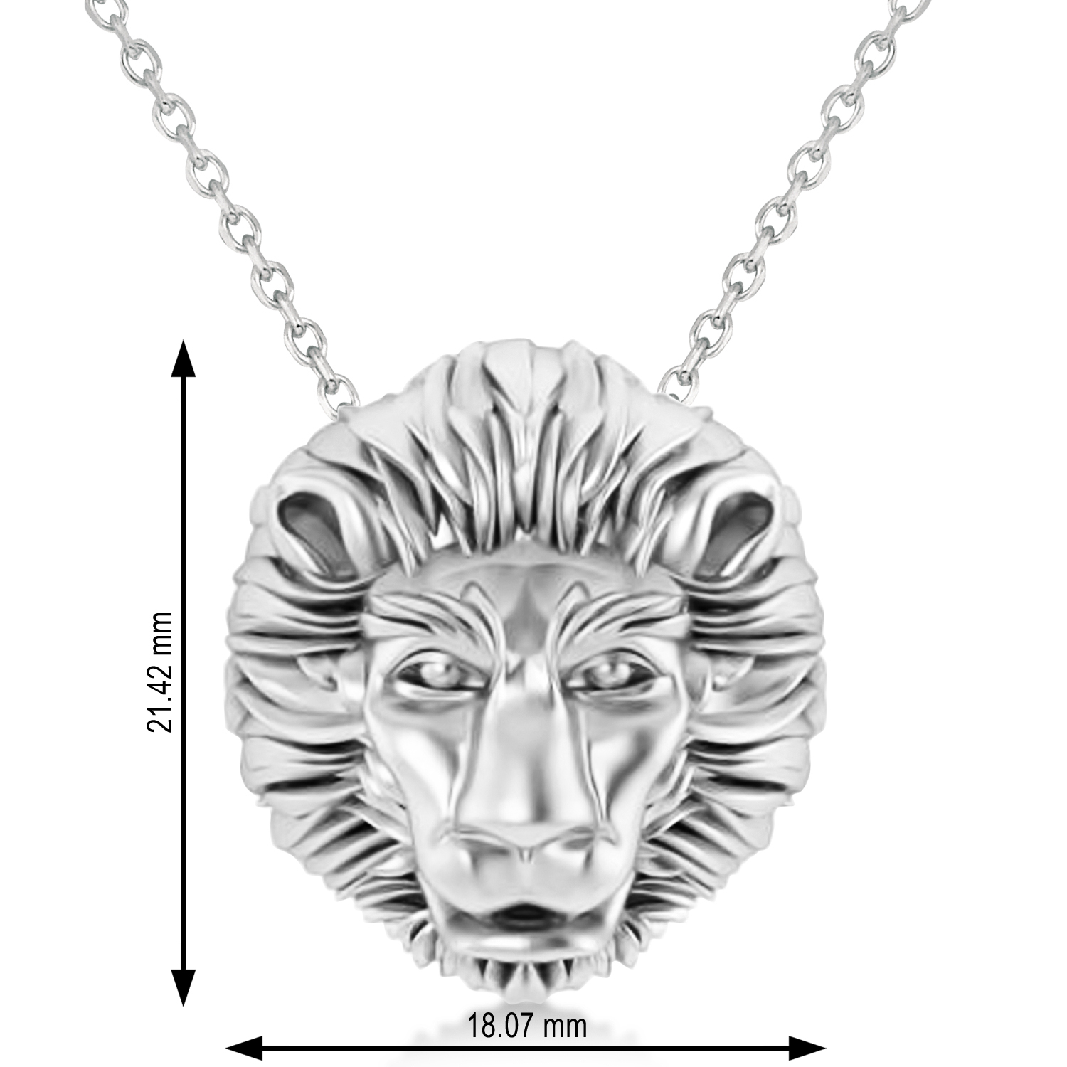 Lion's Head Pendant Necklace 14k White Gold