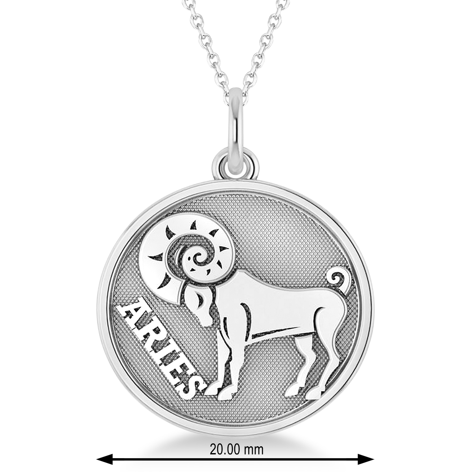 Aries Coin Zodiac Pendant Necklace 14k White Gold
