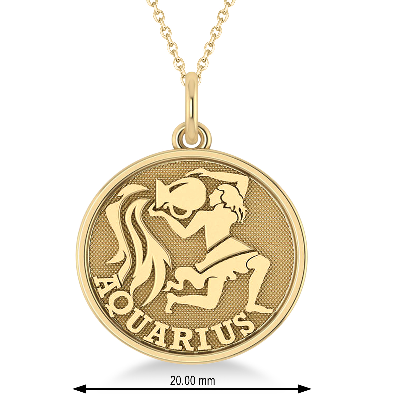 Aquarius Coin Zodiac Pendant Necklace 14k Yellow Gold