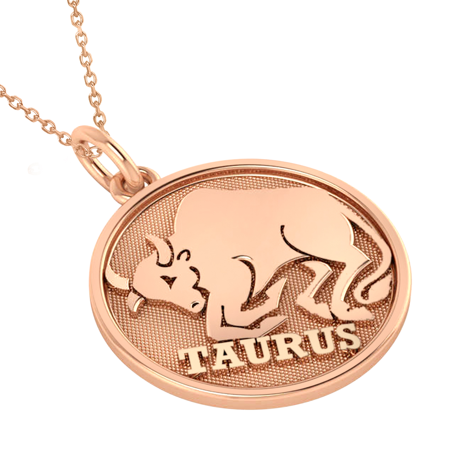 Taurus Coin Zodiac Pendant Necklace 14k Rose Gold