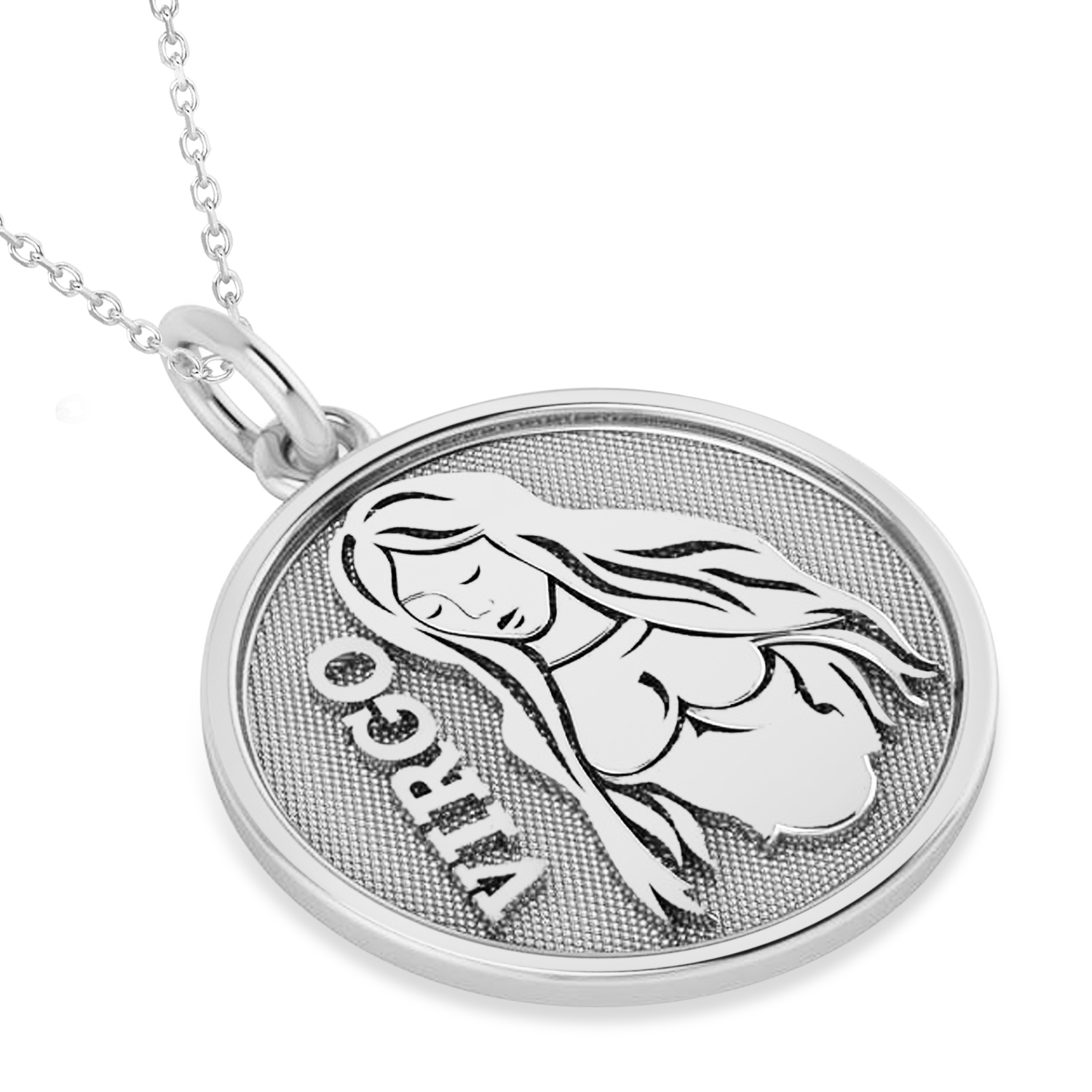 Virgo Coin Zodiac Pendant Necklace 14k White Gold