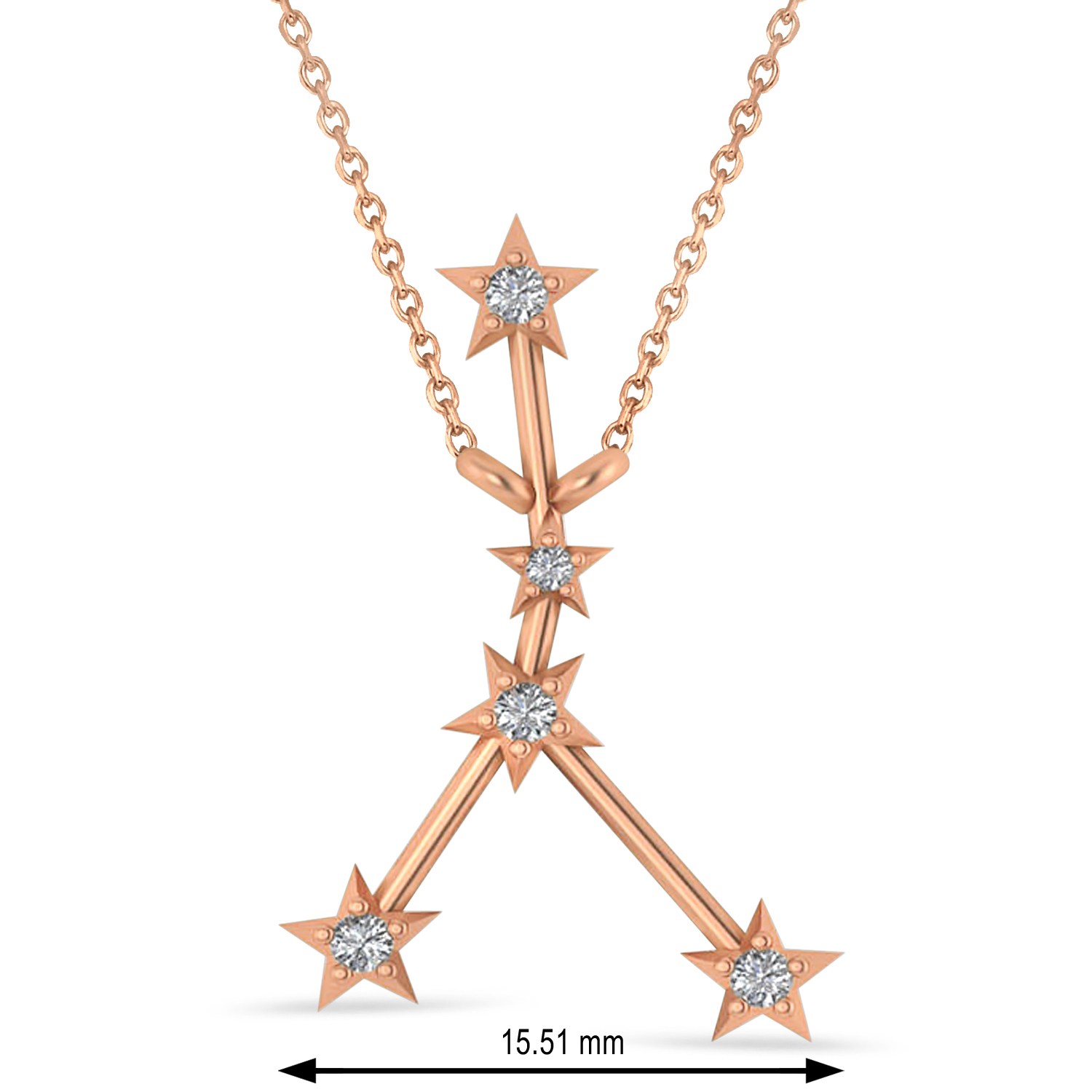 Diamond Cancer Zodiac Constellation Star Necklace 14k Rose Gold (0.09ct)