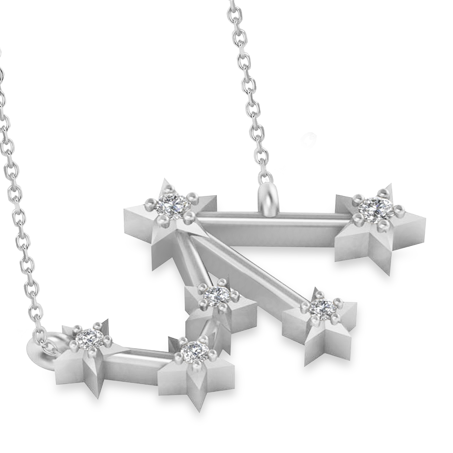 Diamond Libra Zodiac Constellation Star Necklace 14k White Gold (0.08ct)