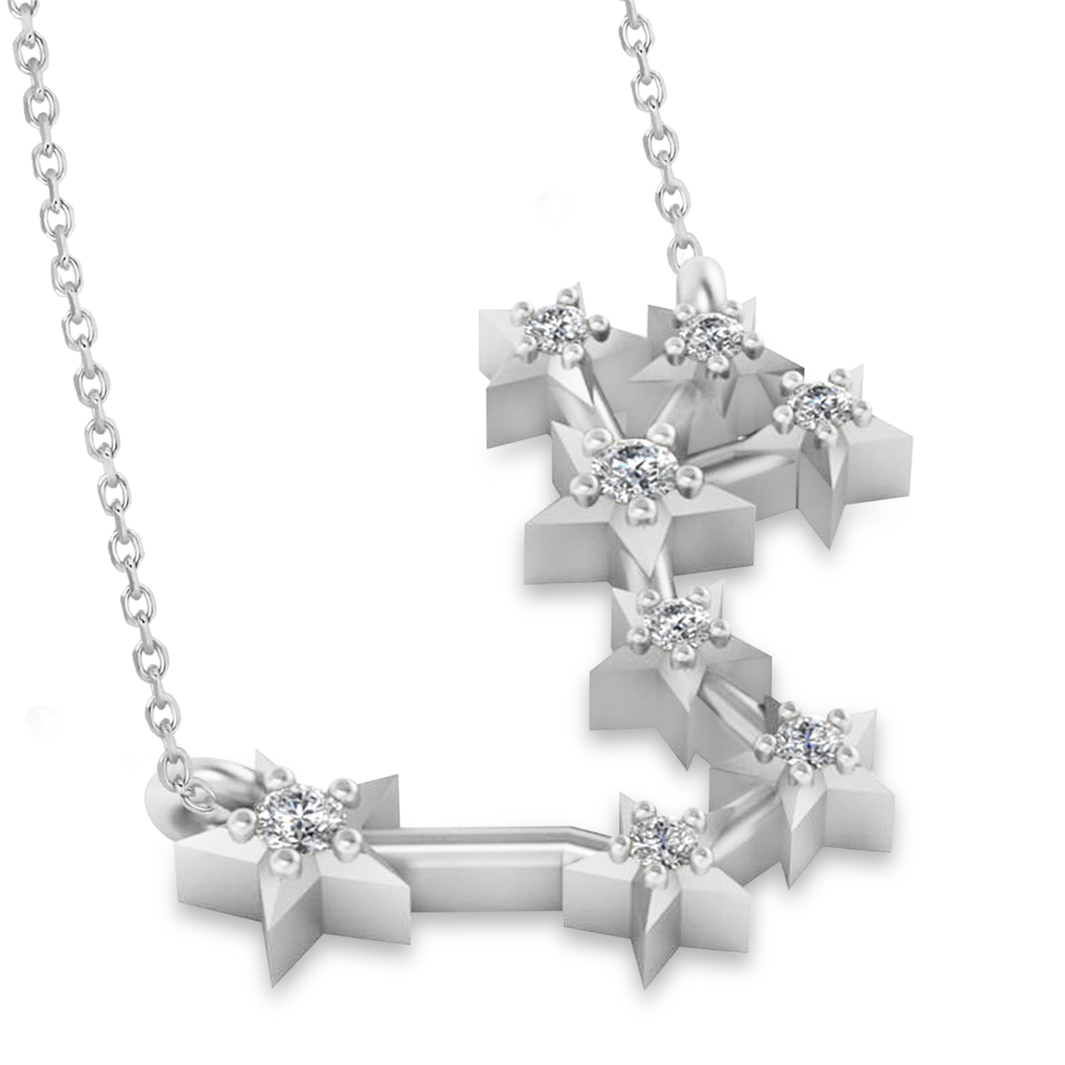 Diamond Scorpio Zodiac Constellation Star Necklace 14k White Gold (0.10ct)