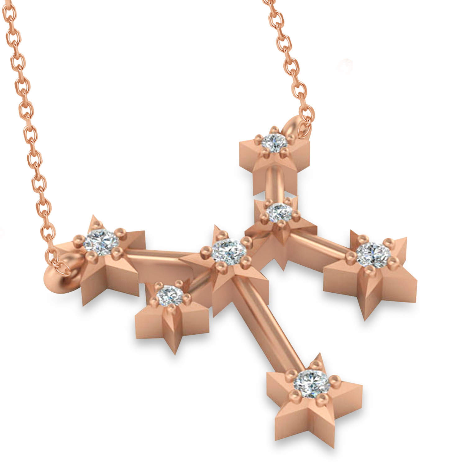 Diamond Sagittarius Zodiac Constellation Star Necklace 14k Rose Gold (0.11ct)