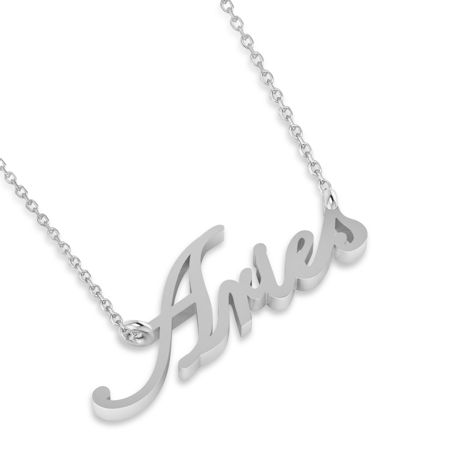 Aries Zodiac Text Pendant Necklace 14k White Gold