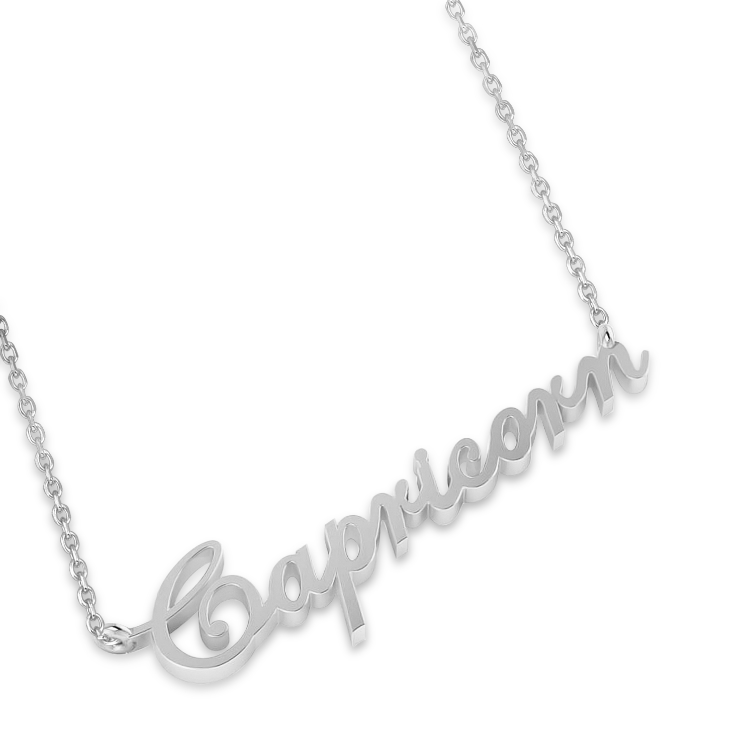 Capricorn Zodiac Text Pendant Necklace 14k White Gold