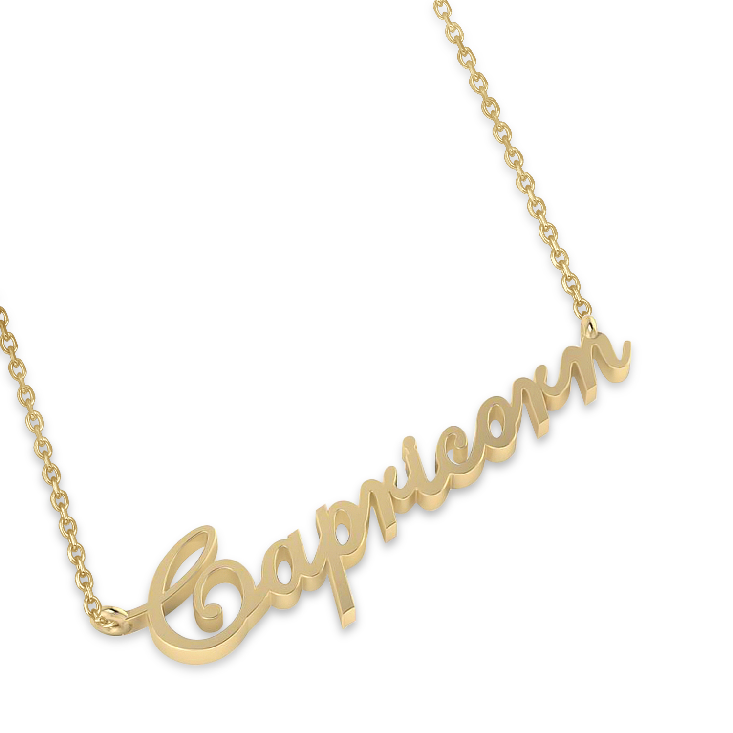 Capricorn Zodiac Text Pendant Necklace 14k Yellow Gold