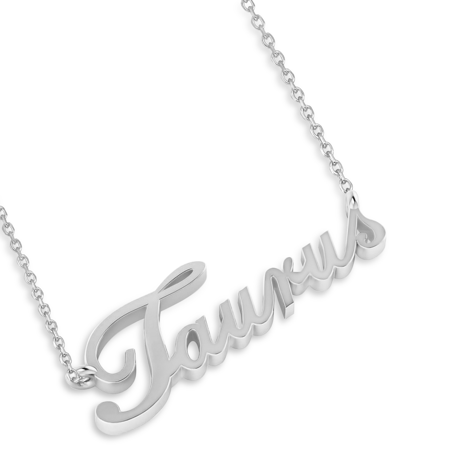 Taurus Zodiac Text Pendant Necklace 14k White Gold
