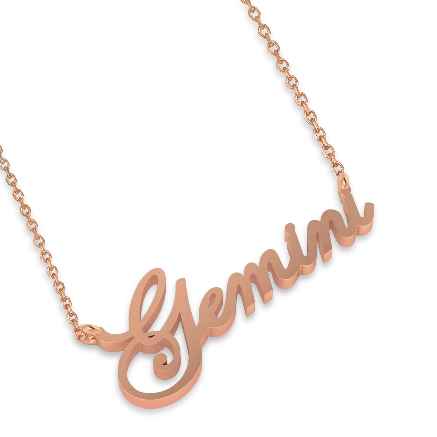 Gemini Zodiac Text Pendant Necklace 14k Rose Gold