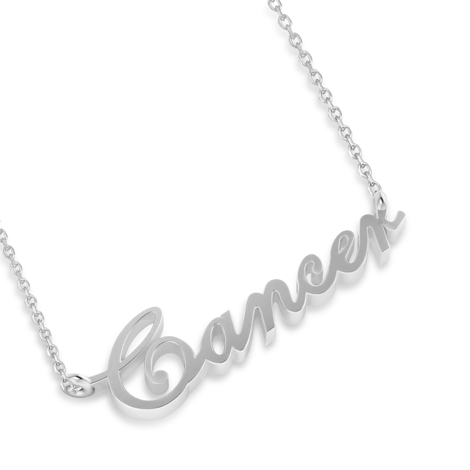 Cancer Zodiac Text Pendant Necklace 14k White Gold