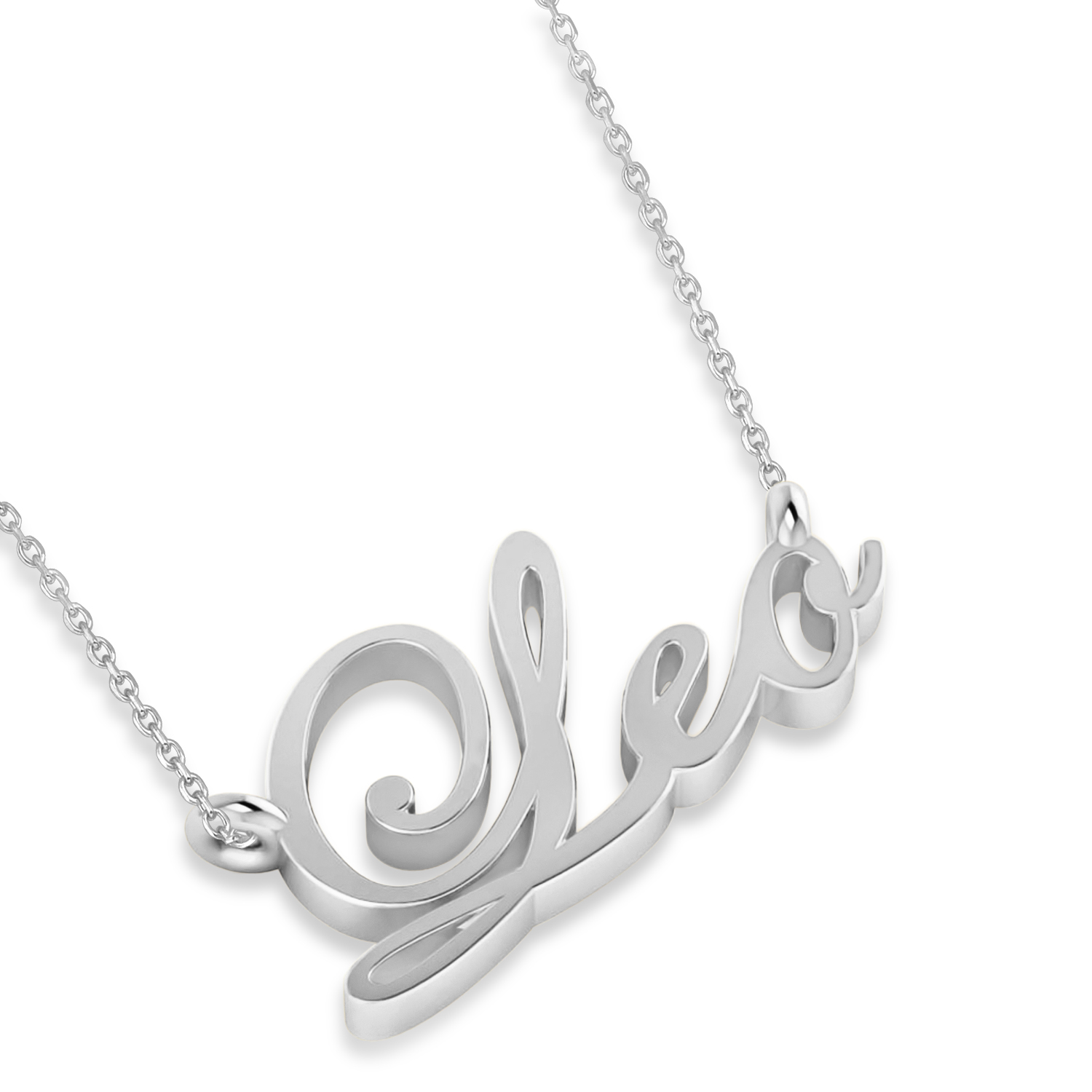 Leo Zodiac Text Pendant Necklace 14k White Gold