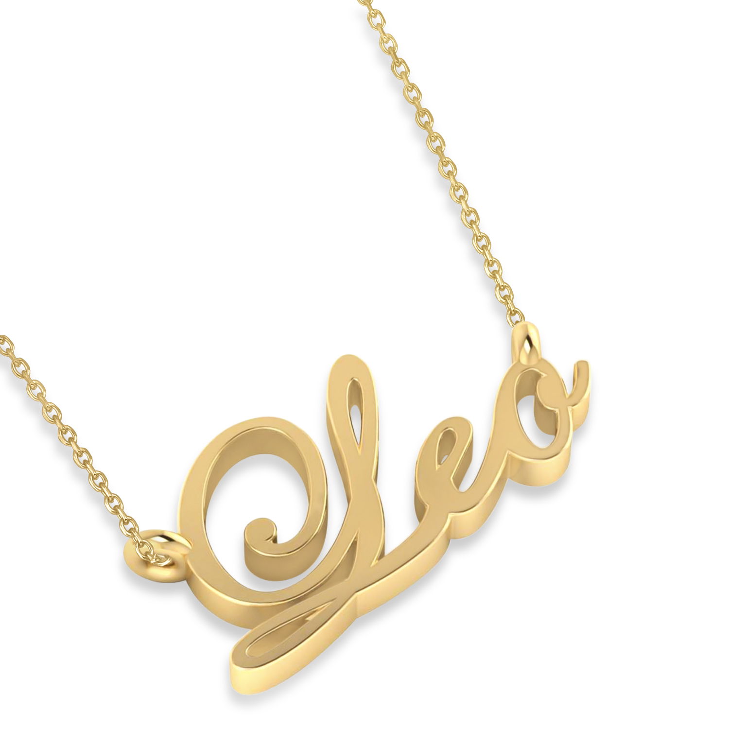 Leo Zodiac Text Pendant Necklace 14k Yellow Gold