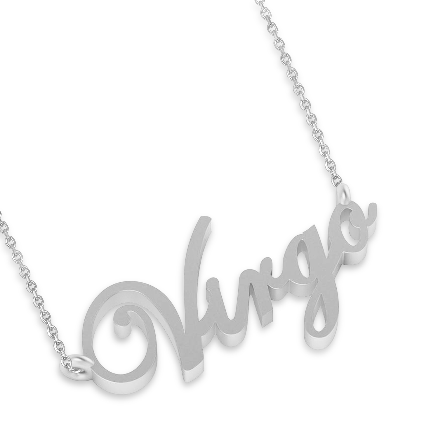 Virgo Zodiac Text Pendant Necklace 14k White Gold