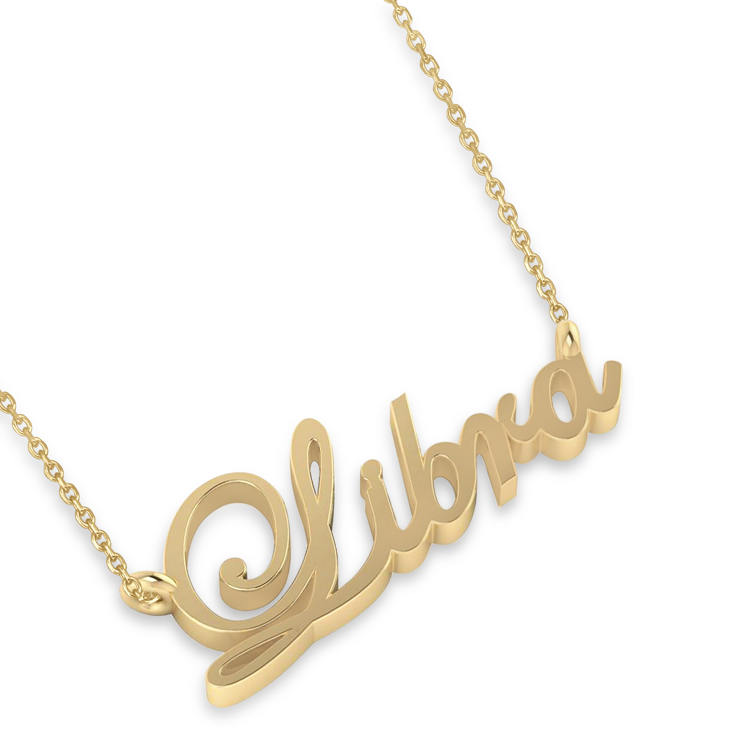 Libra Zodiac Text Pendant Necklace 14k Yellow Gold