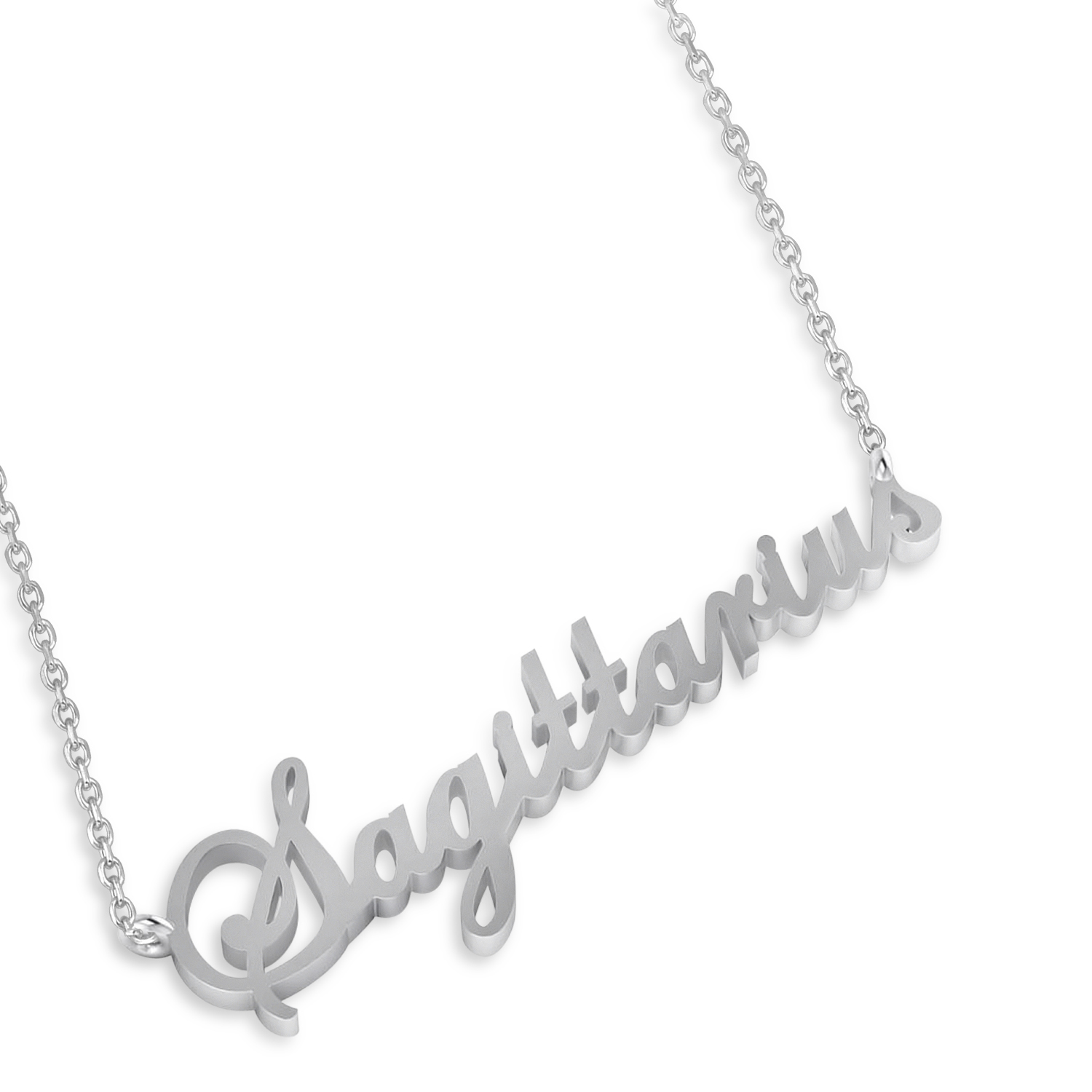 Sagittarius Zodiac Text Pendant Necklace 14k White Gold