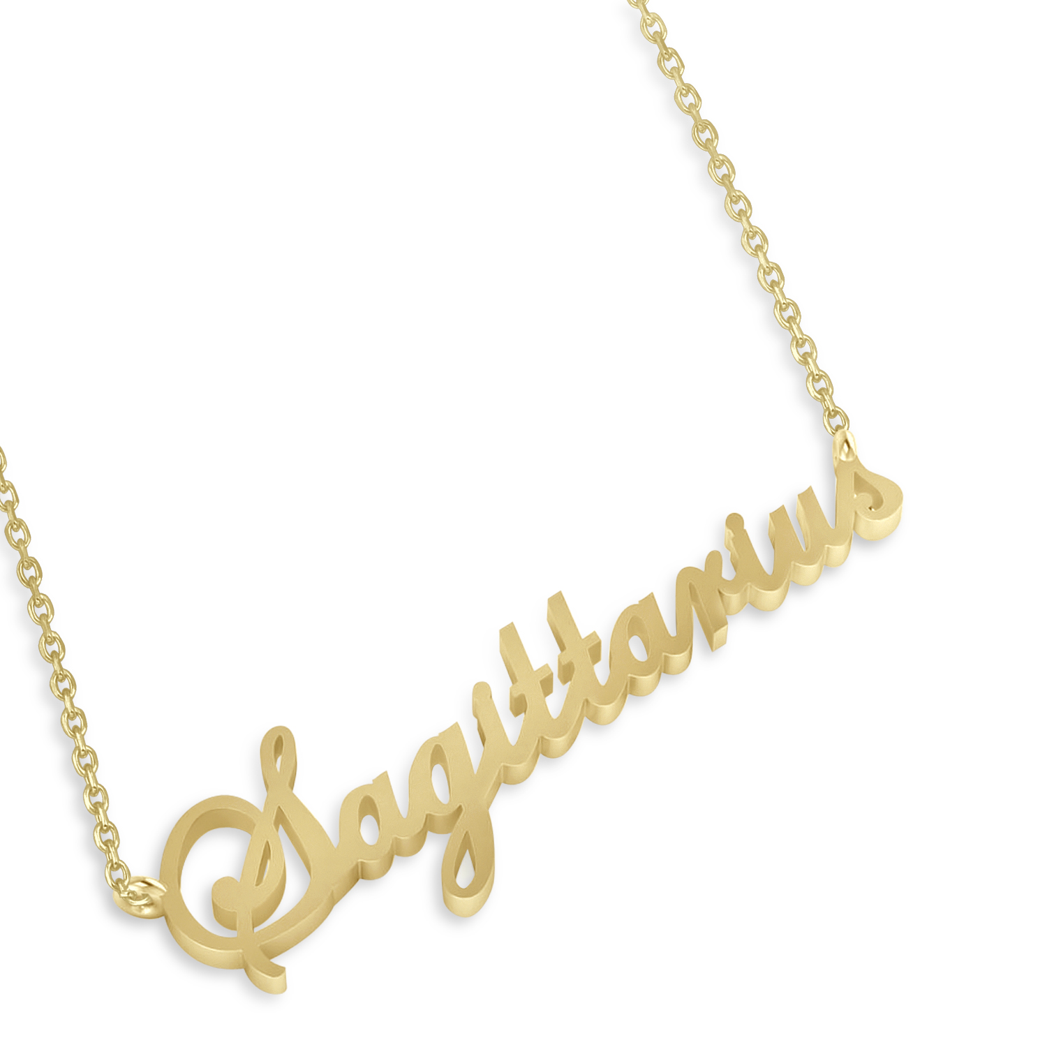 Sagittarius Zodiac Text Pendant Necklace 14k Yellow Gold