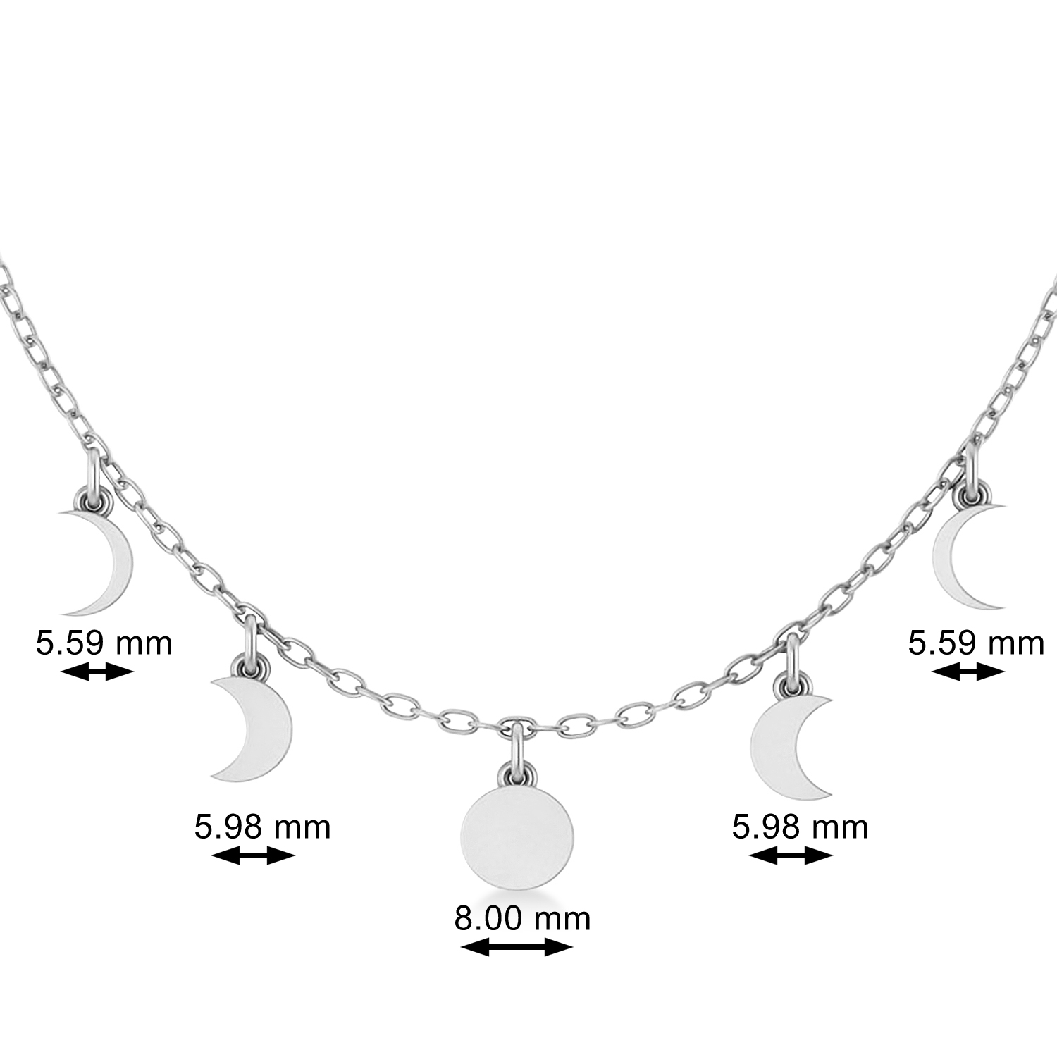 Multi-Moon Phase Pendant Necklace 14k White Gold