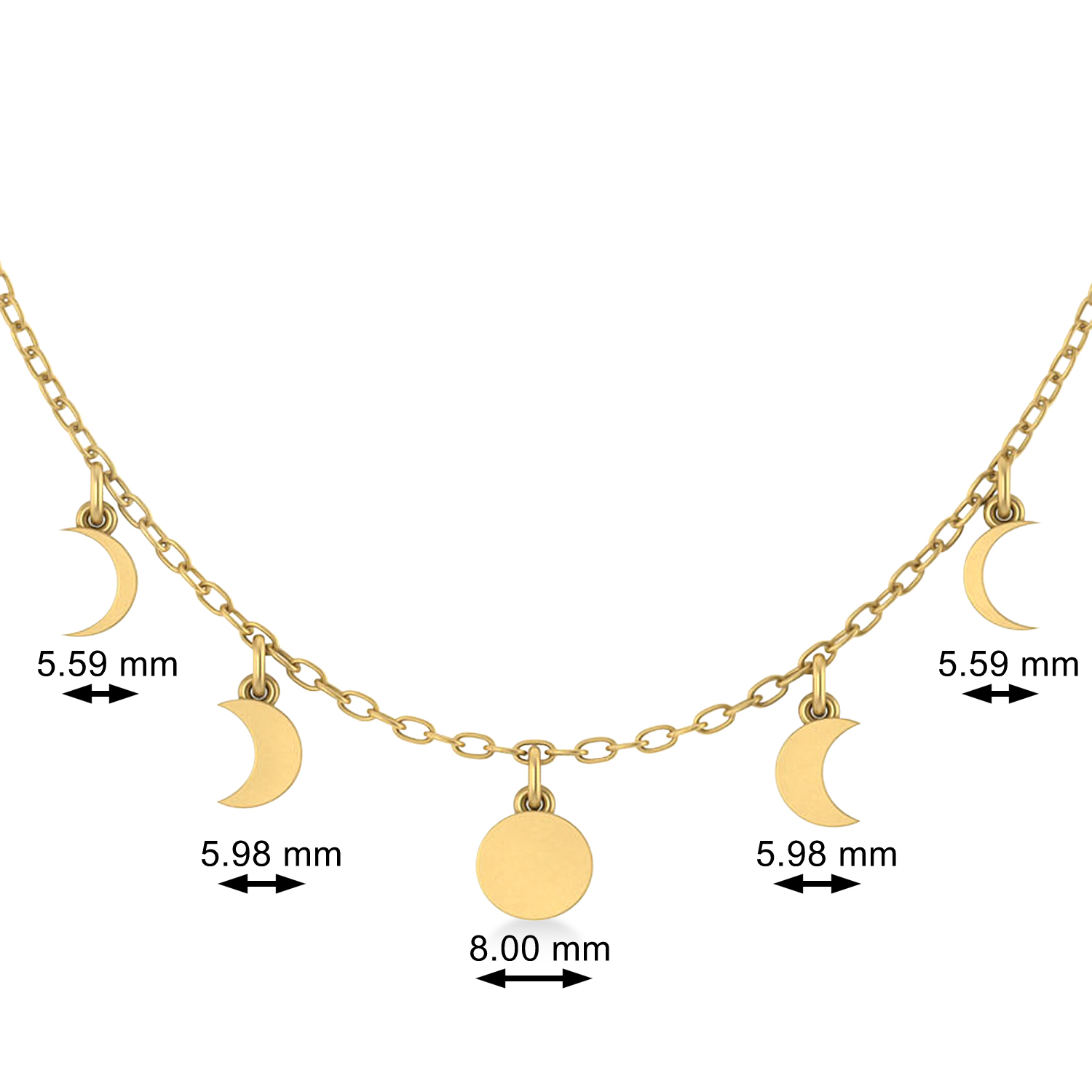 Multi-Moon Phase Pendant Necklace 14k Yellow Gold