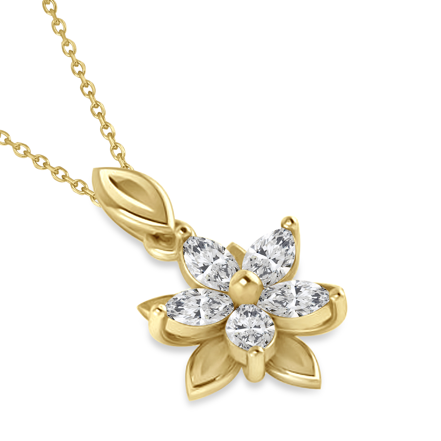 Diamond Double Layered 5-Petal Necklace 14k Yellow Gold (1.00ct)