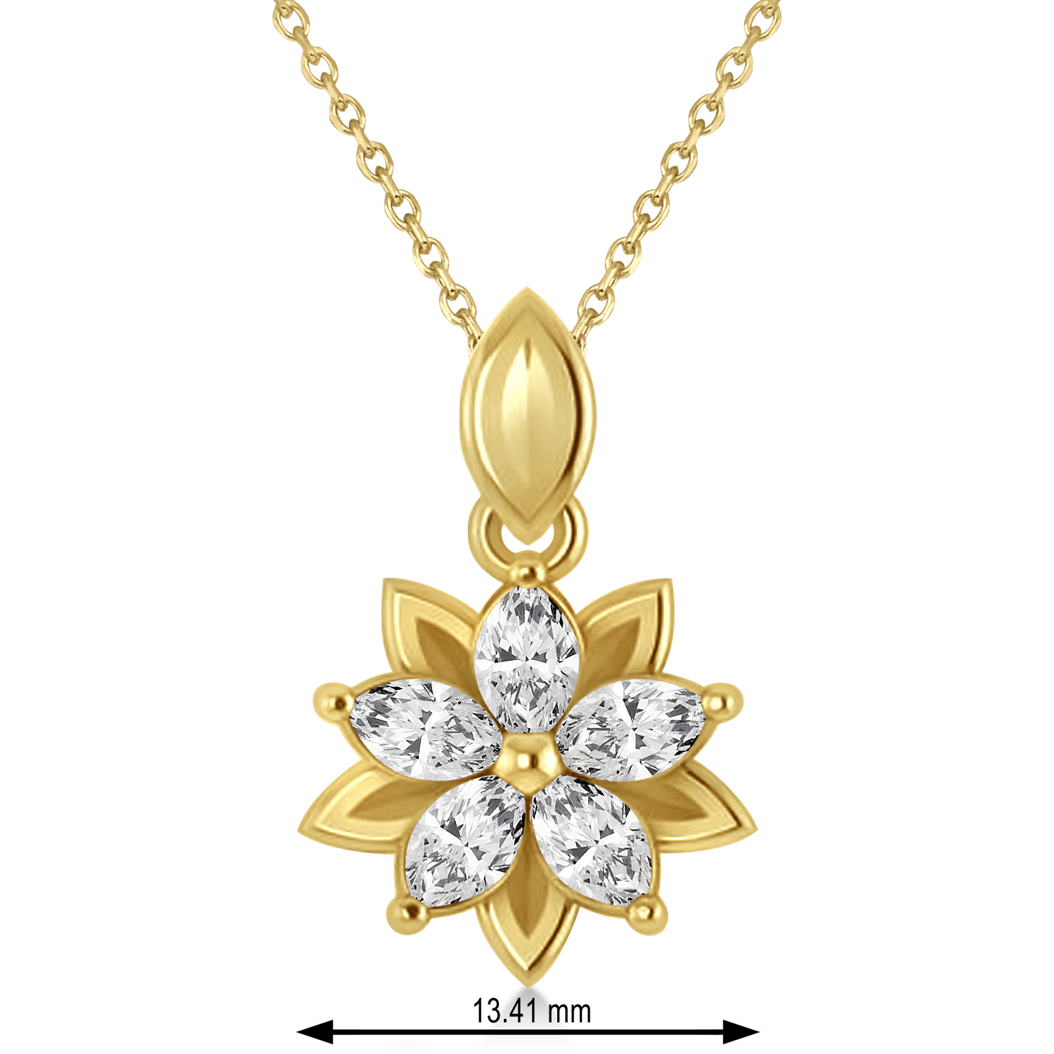 Diamond Double Layered 5-Petal Necklace 14k Yellow Gold (1.00ct)