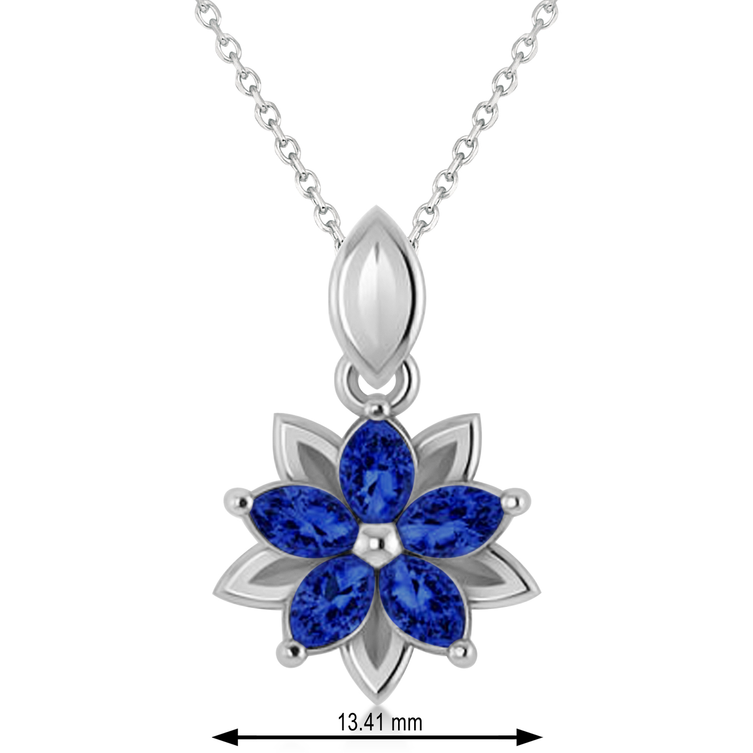 Blue Sapphire Double Layered 5-Petal Necklace 14k White Gold (1.20ct)