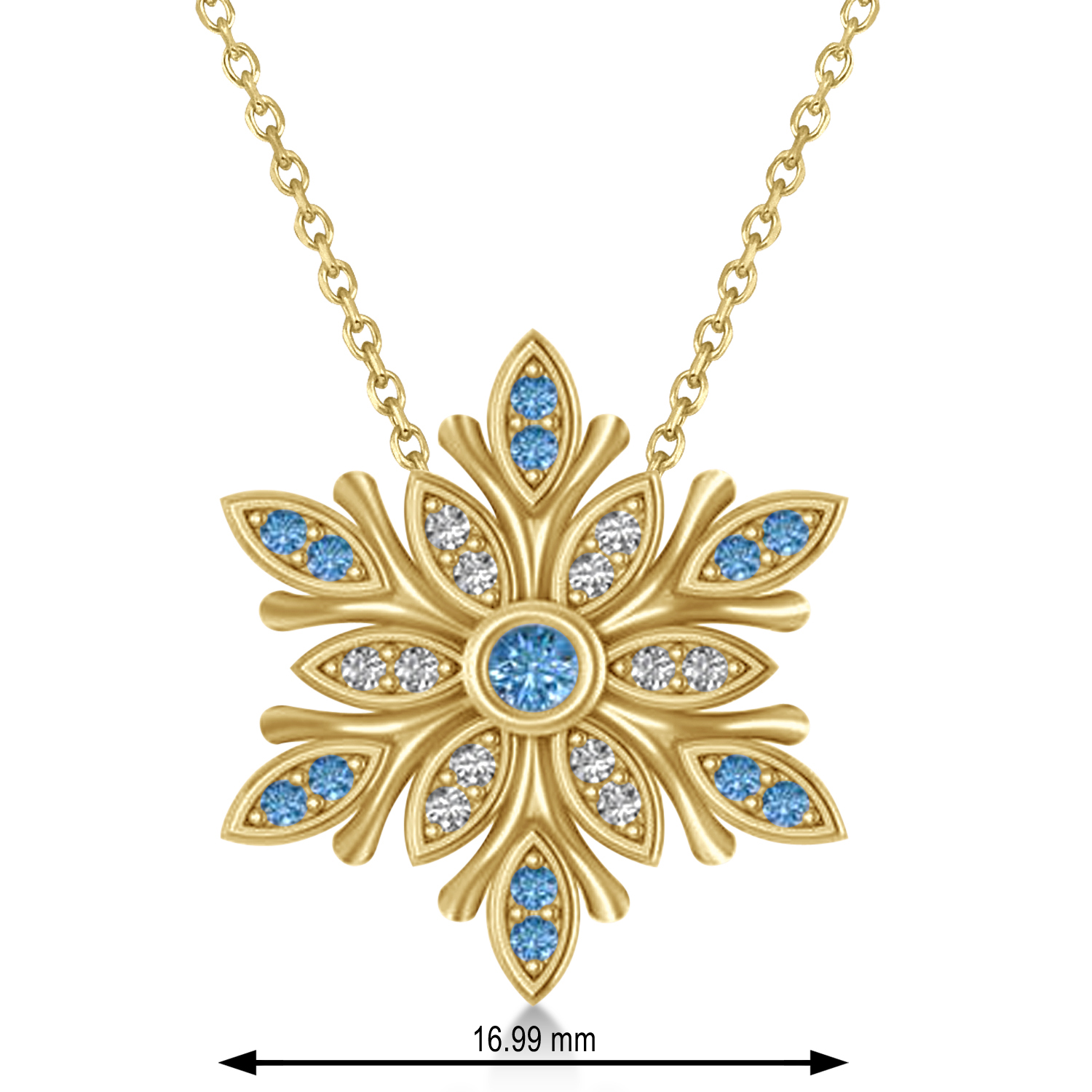 Blue & White Diamond Snowflake Necklace 14k Yellow Gold (0.29ct)