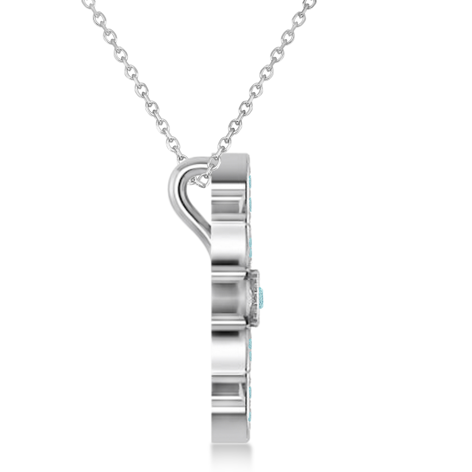 Diamond & Aquamarines Snowflake Necklace 14k White Gold (0.29ct)