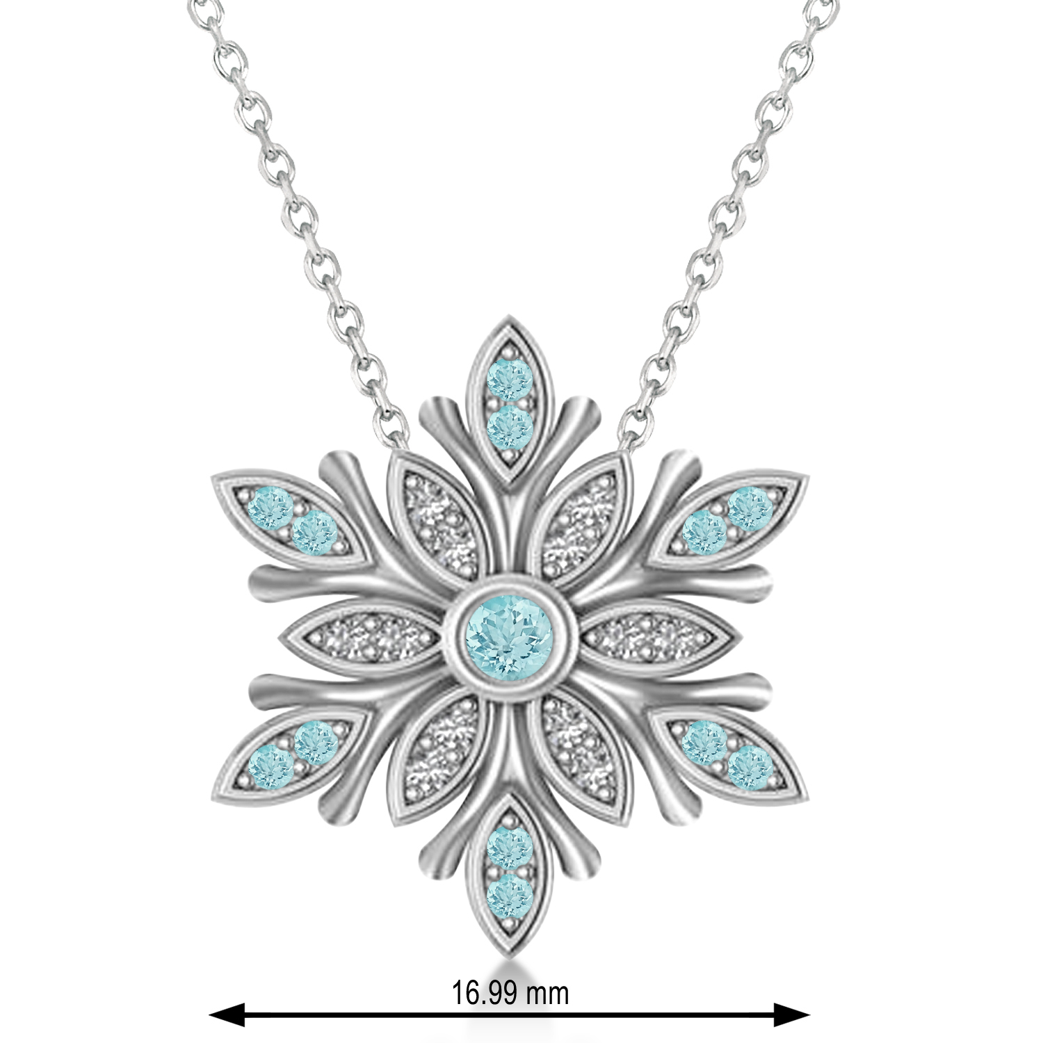 Diamond & Aquamarines Snowflake Necklace 14k White Gold (0.29ct)