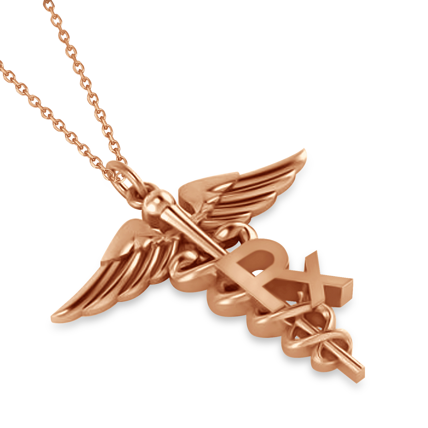 Medical RX Pharmacy Symbol Pendant Necklace 14k Rose Gold