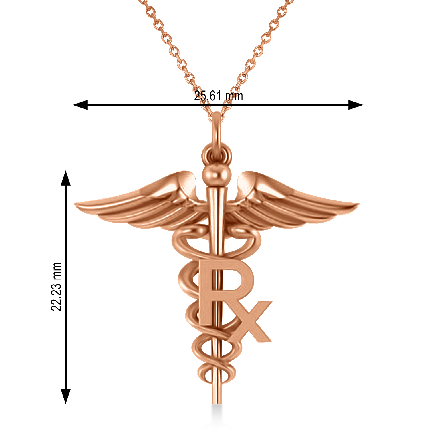Medical RX Pharmacy Symbol Pendant Necklace 14k Rose Gold