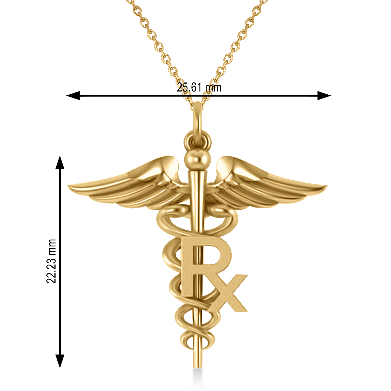 Medical RX Pharmacy Symbol Pendant Necklace 14k Yellow Gold