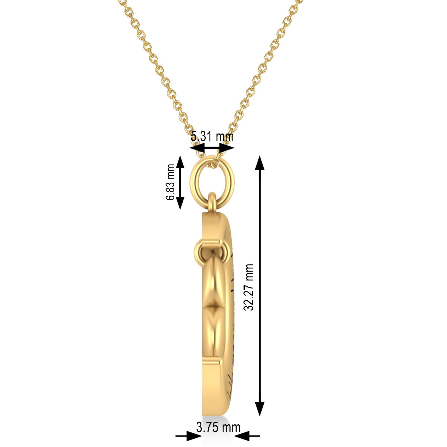 Moon with Heart " I Love You To The Moon and Back" Pendant Necklace 14K Yellow Gold