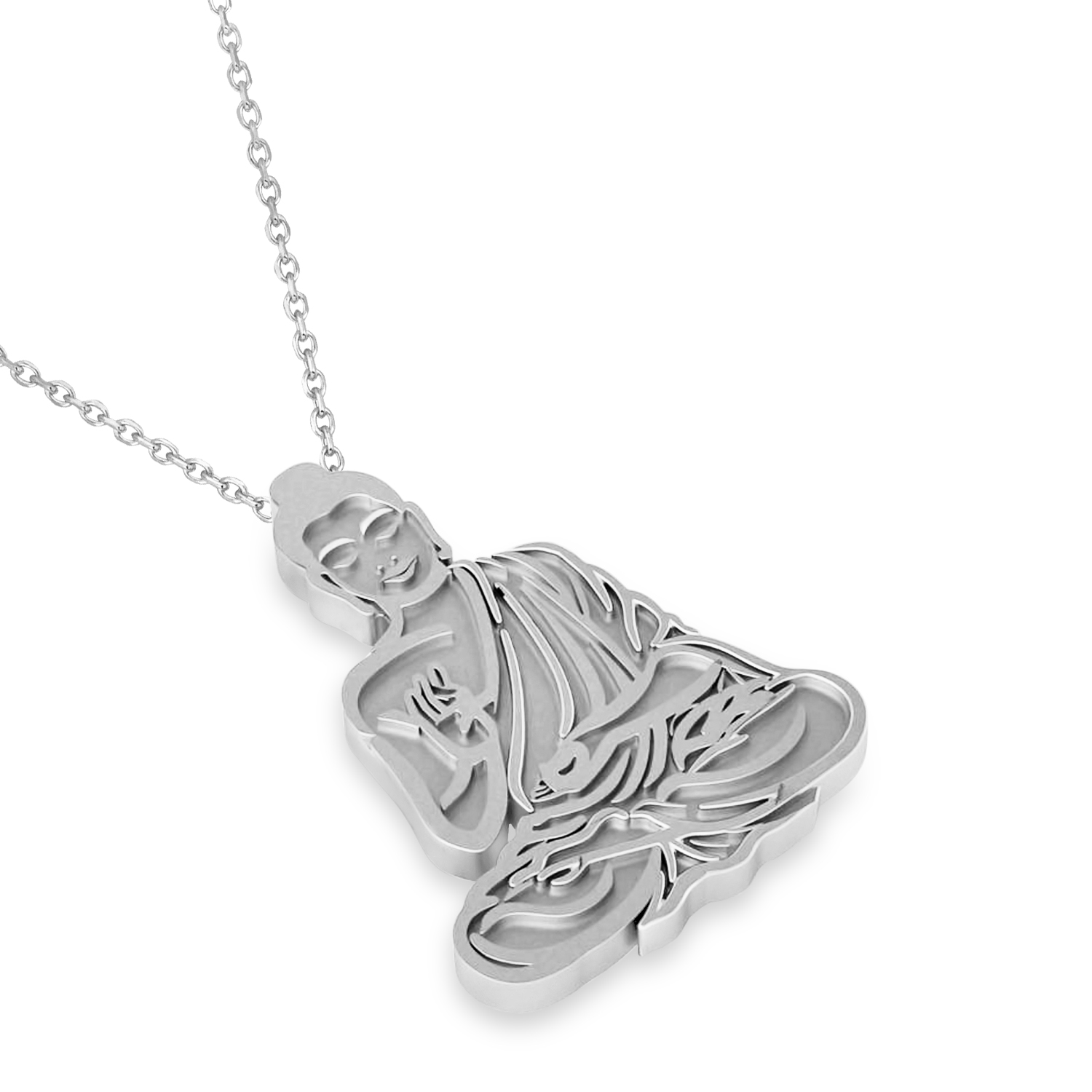 Buddha Spirituality Pendant Necklace 14k White Gold