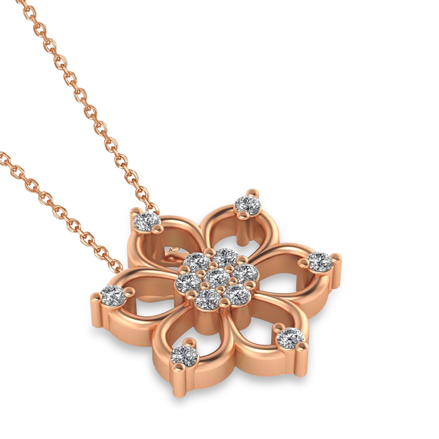 Diamond Six-Petal Flower Pendant Necklace 14k Rose Gold (0.26ct)
