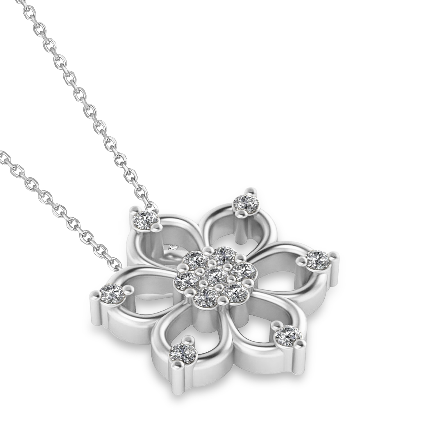 Diamond Six-Petal Flower Pendant Necklace 14k White Gold (0.26ct)