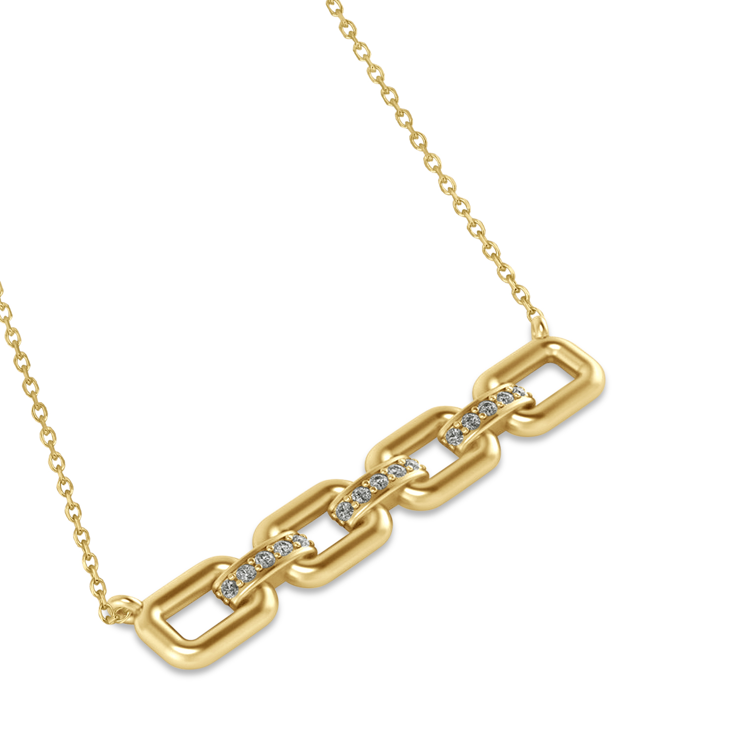 Diamond Chained Link Pendant Necklace 14k Yellow Gold (0.15ct)