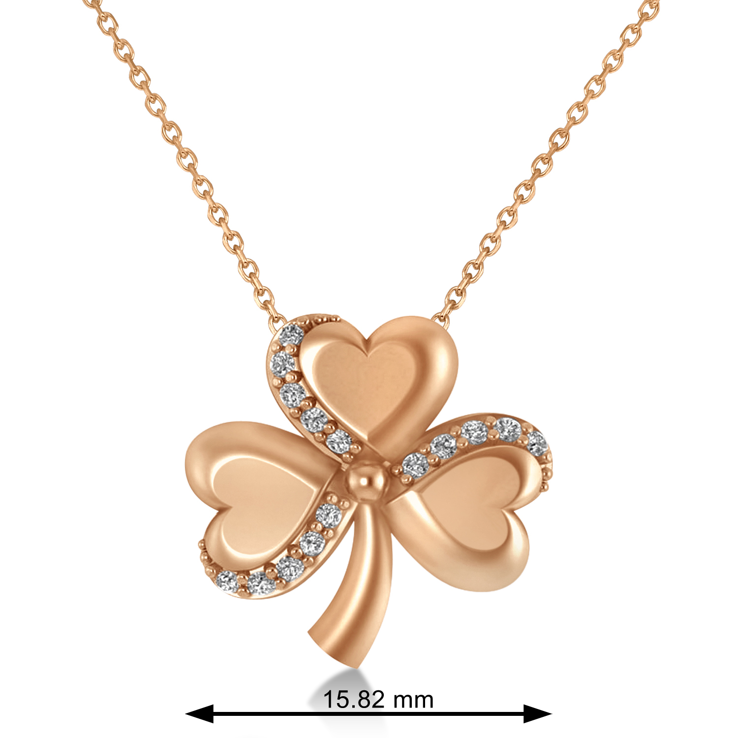 Diamond Three Leafed Clover Pendant Necklace 14k Rose Gold (0.15ct)