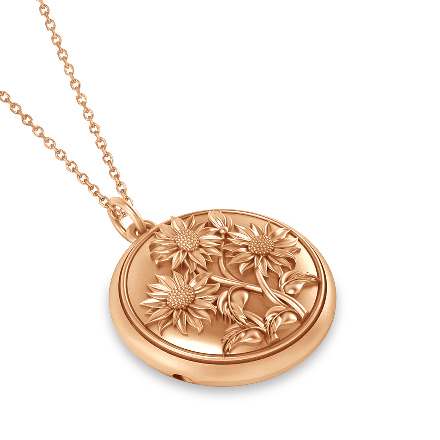 Sunflower Locket Pendant Necklace 14k Rose Gold