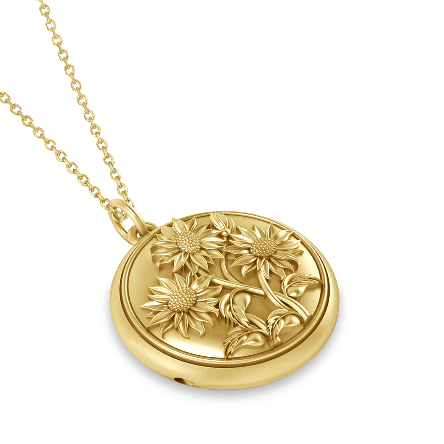 Sunflower Locket Pendant Necklace 14k Yellow Gold