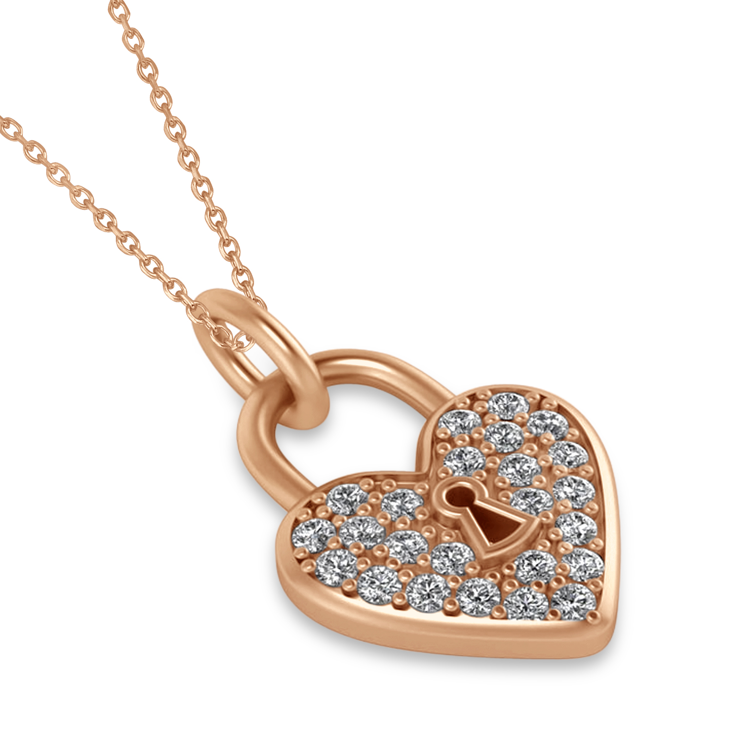Diamond Heart Lock Pendant Necklace 14k Rose Gold (0.36ct)