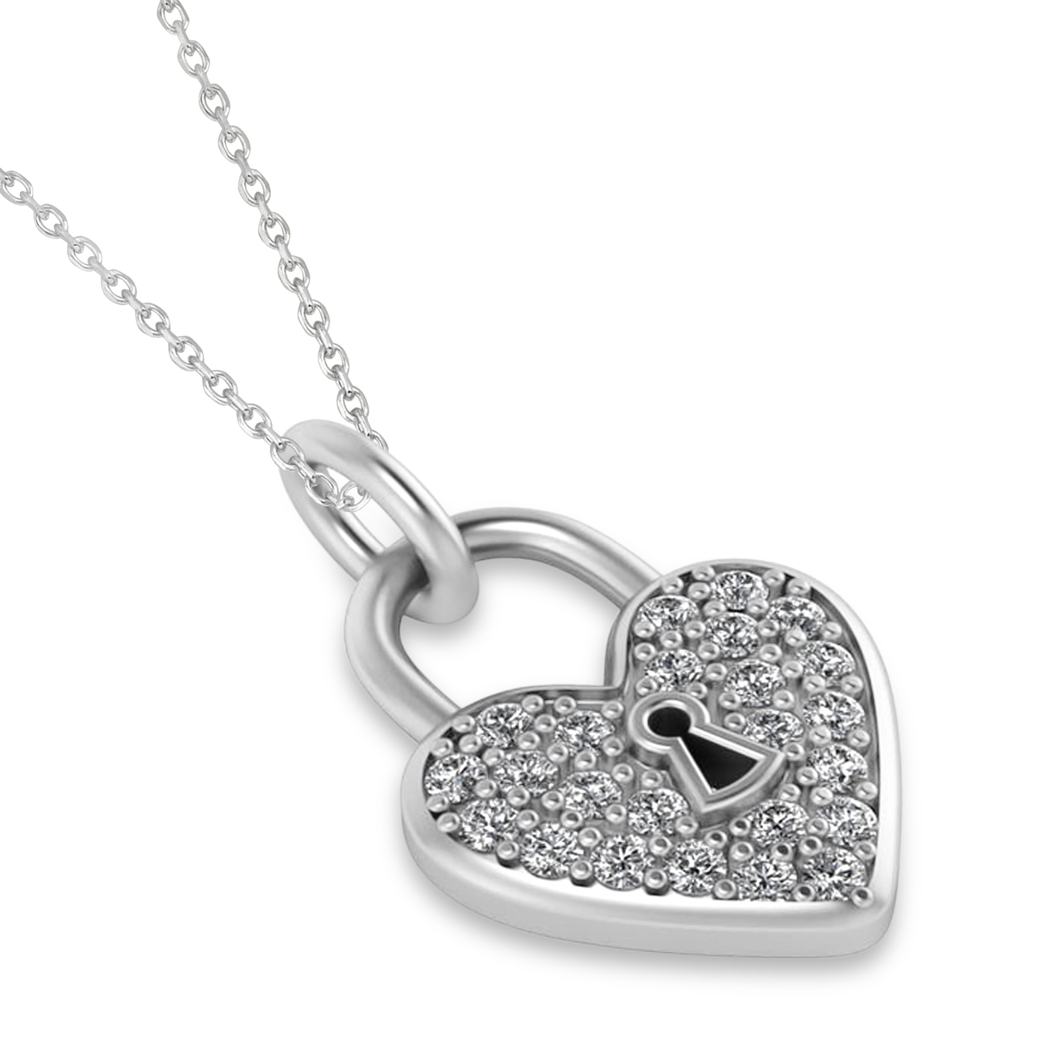 Diamond Heart Lock Pendant Necklace 14k White Gold (0.36ct)