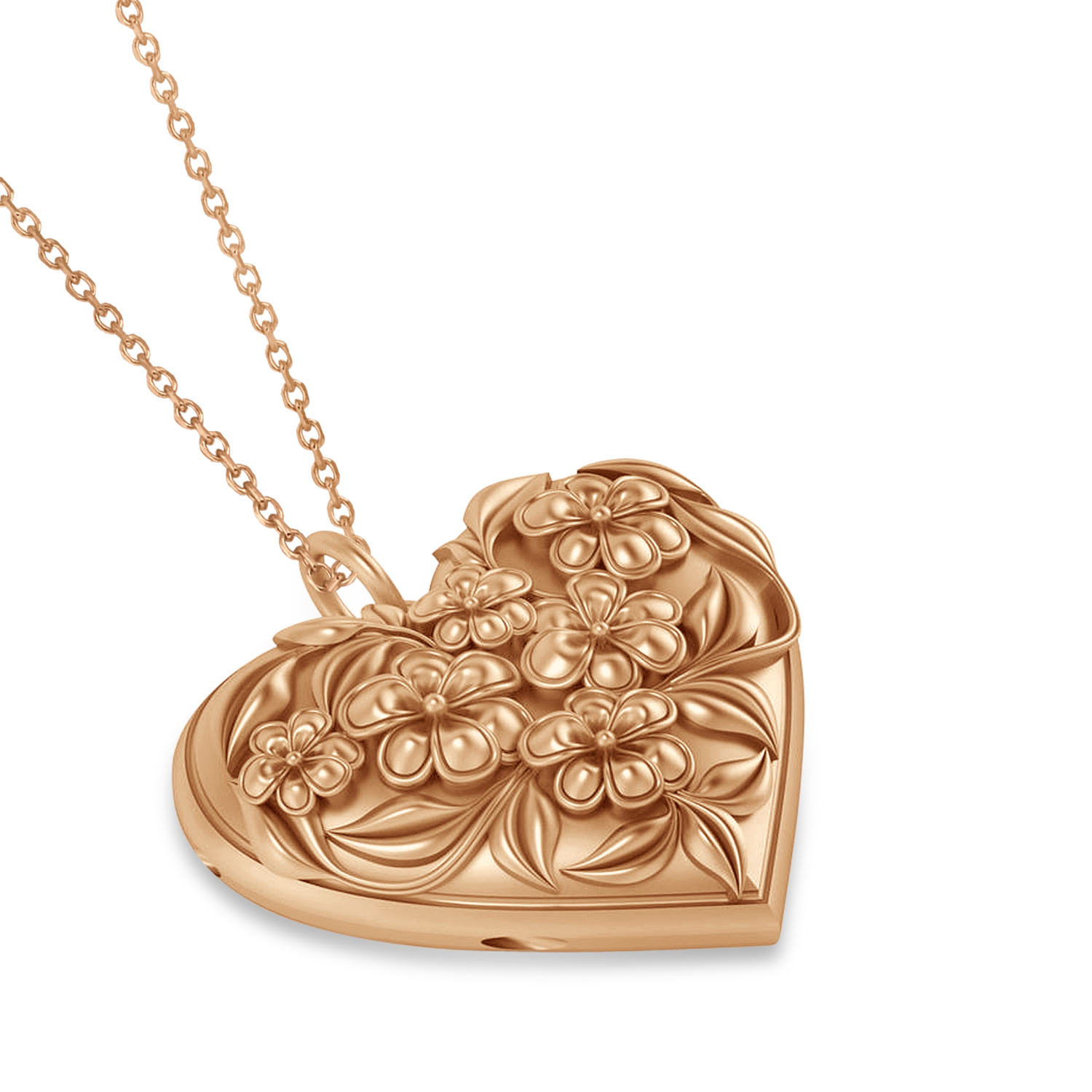 Floral Designed Heart Locket Necklace 14k Rose Gold