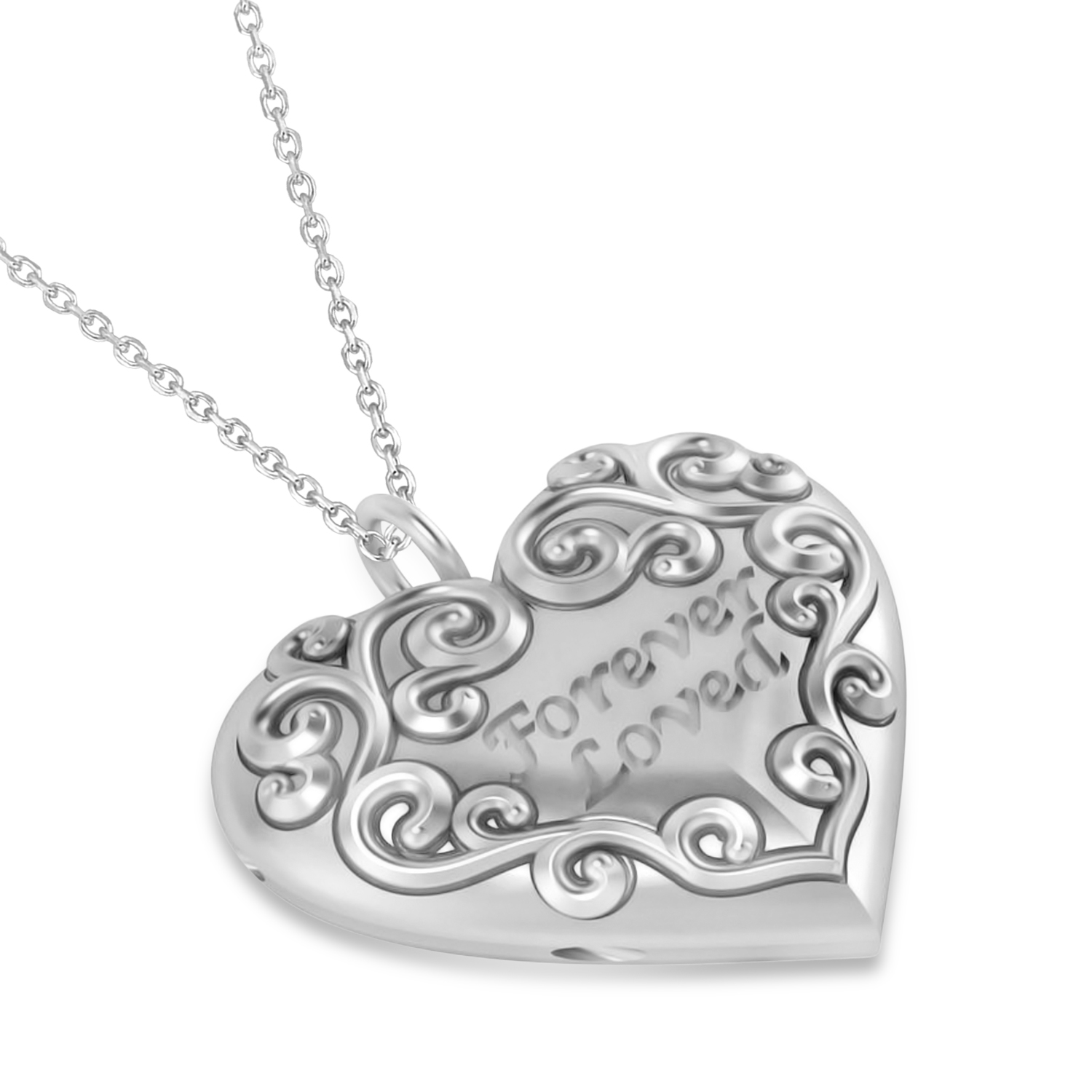 Forever Loved Heart Locket Necklace 14k White Gold
