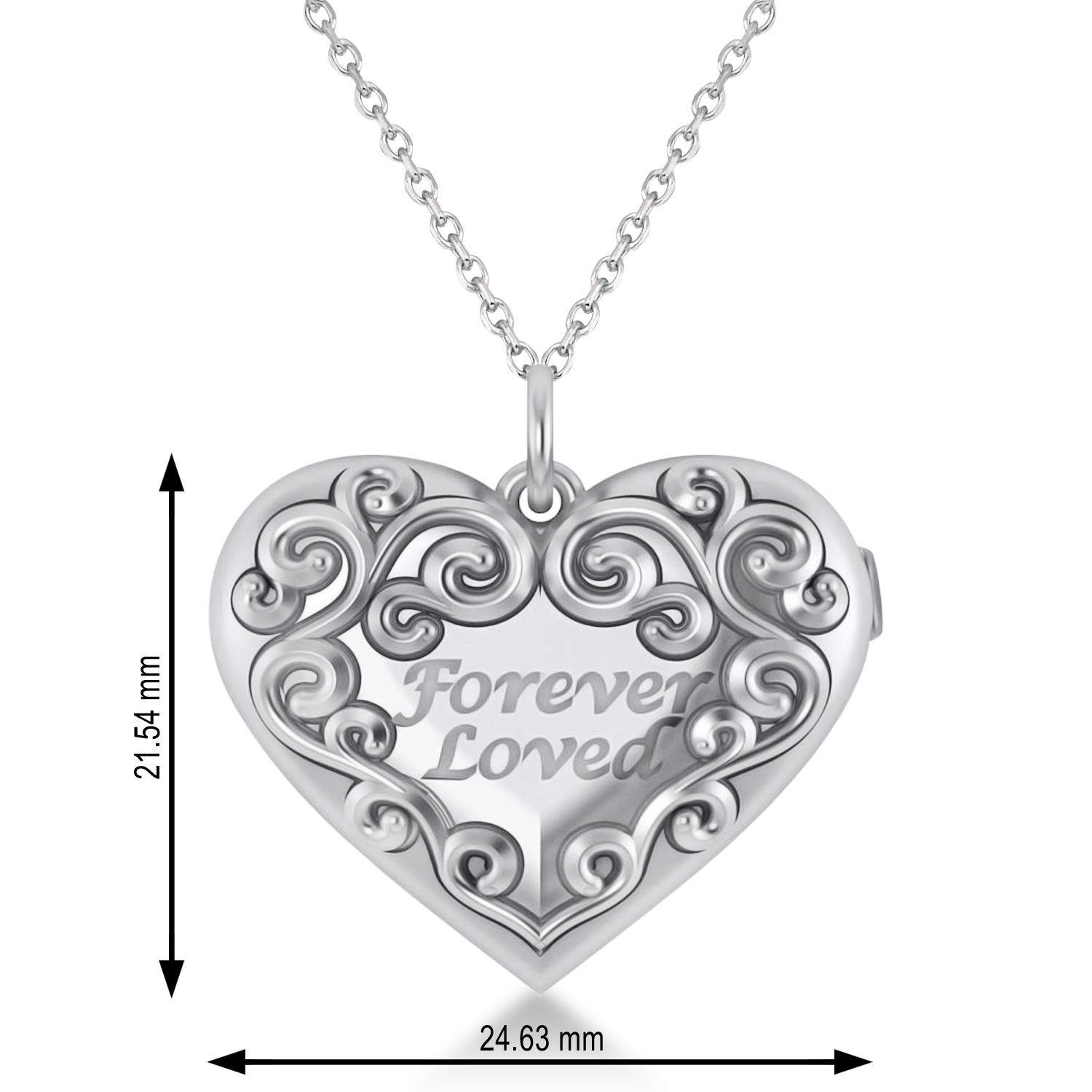 Forever Loved Heart Locket Necklace 14k White Gold