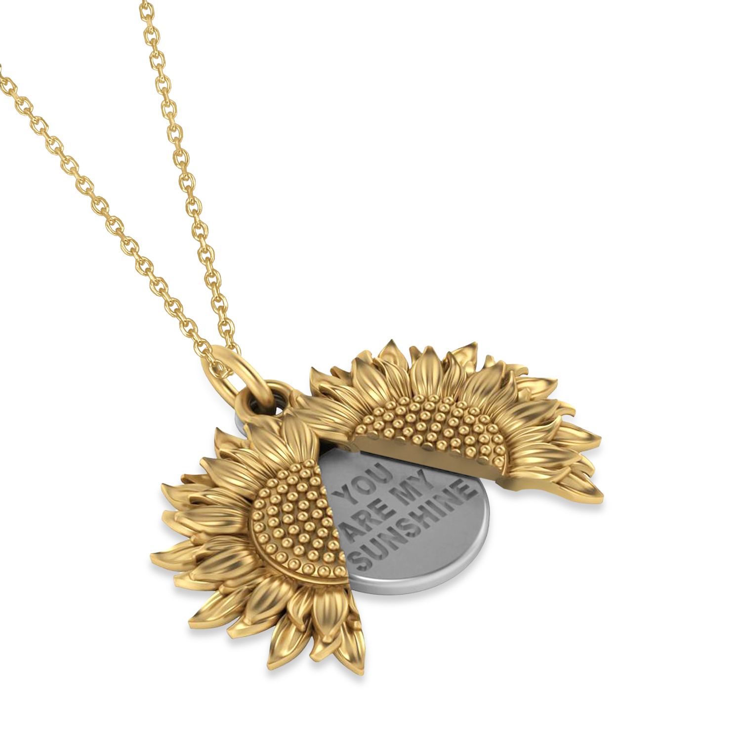Sunflower You Are My Sunshine Pendant Necklace 14K Two-Tone Gold
