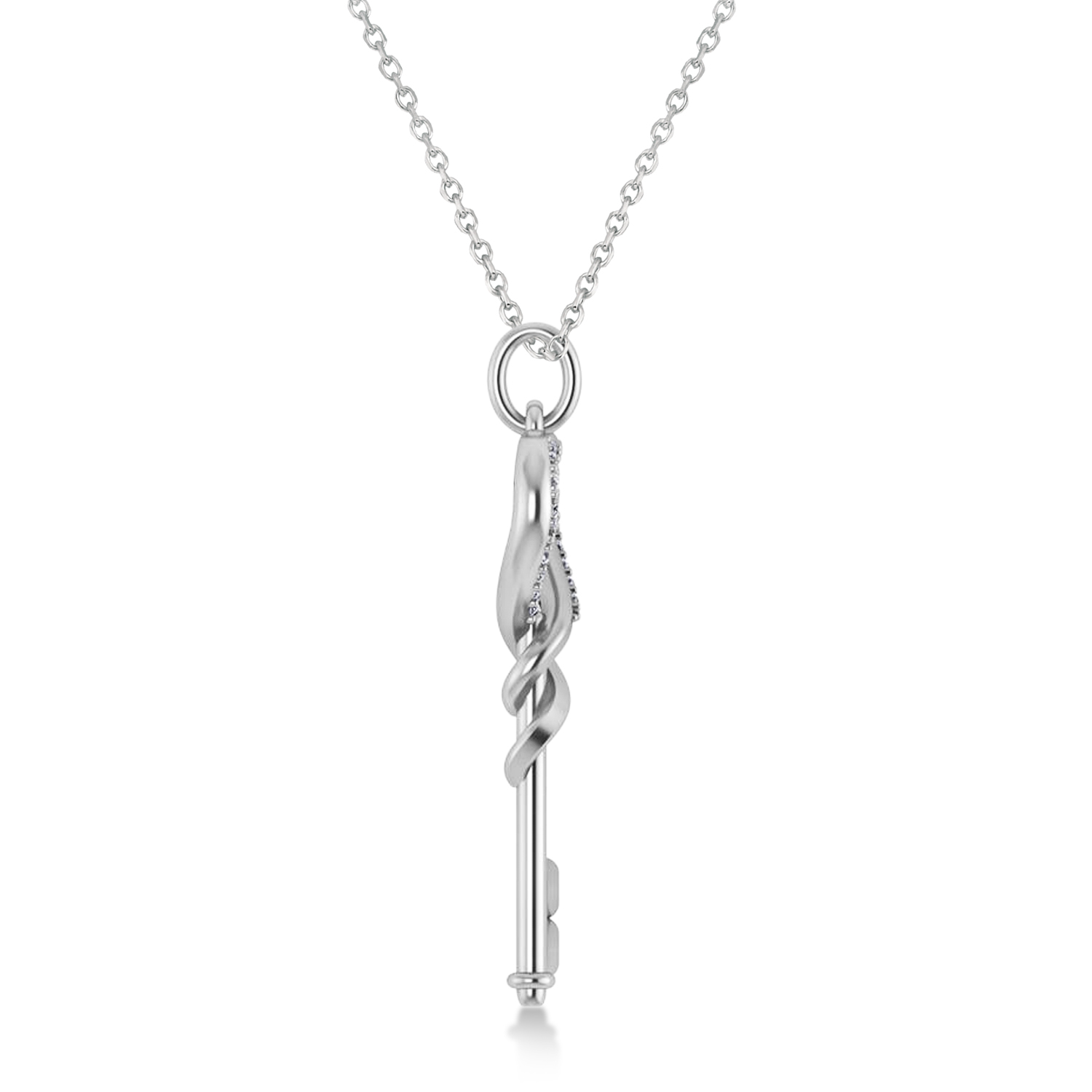 Diamond Heart Key Pendant Necklace 14k White Gold (0.18ct)