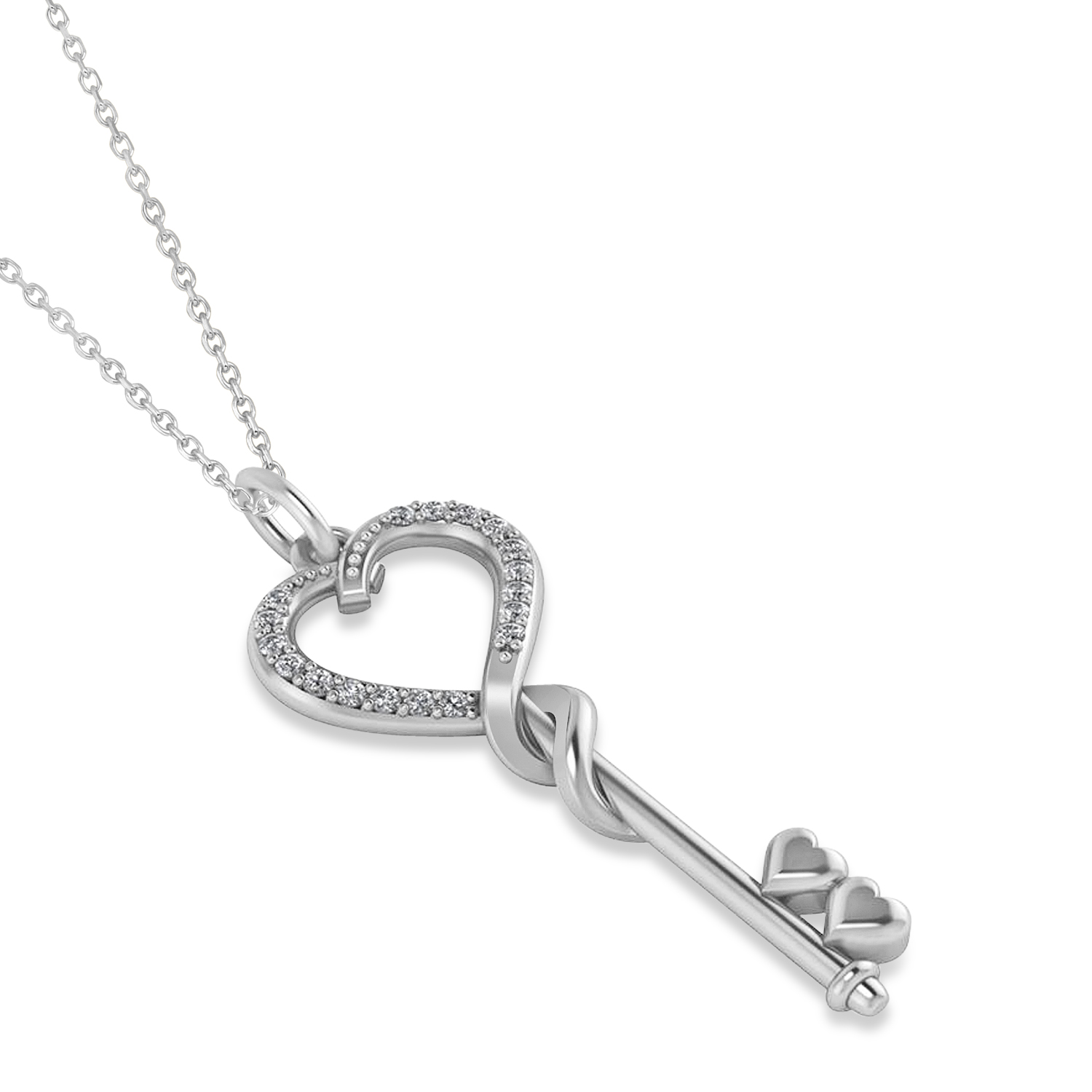 Diamond Heart Key Pendant Necklace 14k White Gold (0.18ct)